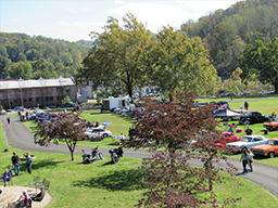 Fall Festival car show from building